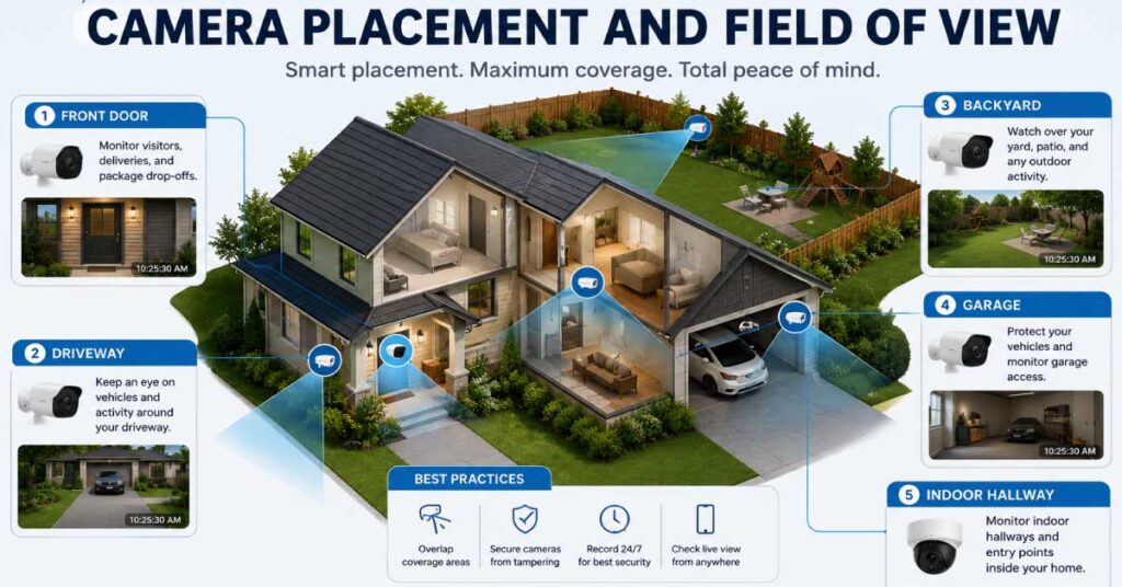 home security camera placement and coverage area diagram