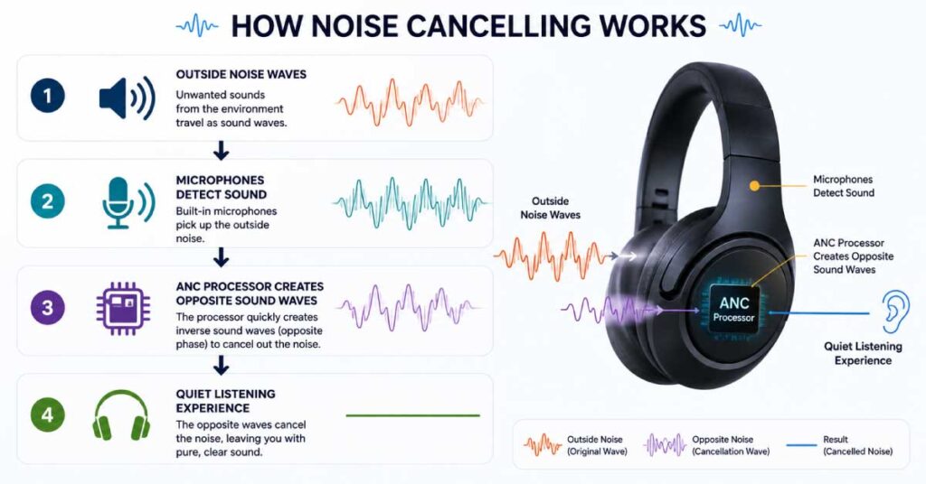 how active noise cancellation ANC technology works in headphones